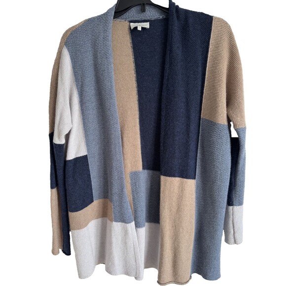 Lucky Brand Open Cardigan Sweater Blue Tan Wool Cashmere Viscose Blend XS - Picture 2 of 12